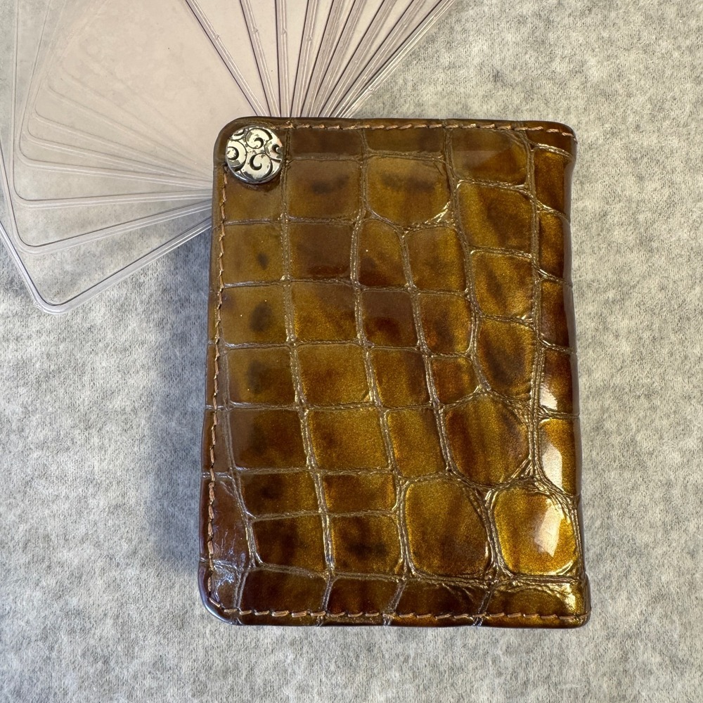Brighton Vintage Brown Metalic Croc Embossed Leather Card Holder Case (10 Cards) - Picture 4 of 9